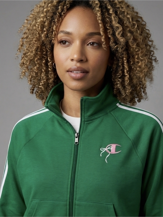 Champion Jackets & Blazers - Champion Green Zip Track Jacket with Pink Logo